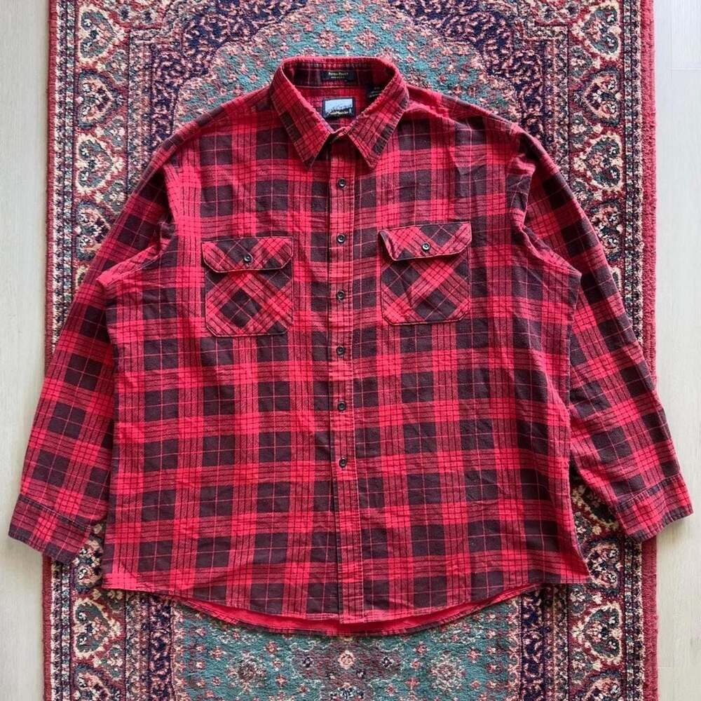Vintage Fieldmaster Red Black Plaid Flannel Shirt 2XL Perma-Prest Made in USA